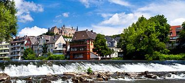 view on Marburg city with castle from Lahn river